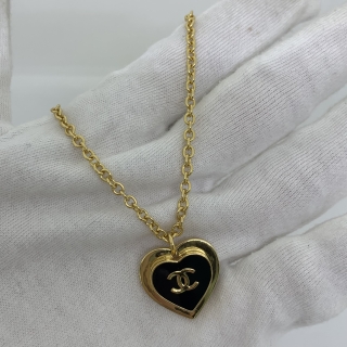 CHANEL FASHION JEWELRY NECKLACE HEART COCOMARK BLACK GHW