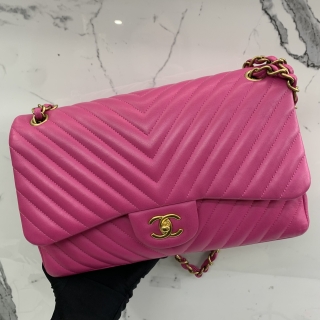 CHANEL BAG CHEVRON 30CM JUMBO DOUBLE FLAP PINK GHW NO.21 WC 21042204