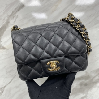 CHANEL BAG MATELASSE LAMBSKIN MINI SQUARE SINGLE FLAP17CM GHW BLACK MICROCHIPPED LK9CC730