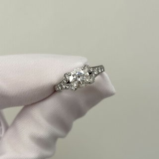 CARTIER FINE JEWELRY RING BALLERINE SOLITAIRE DIAMOND 1PD 1.01CT PT950 4.78G #46 W/CERT (GIA G/VS1/EX/VG/VG/NONE)