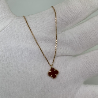 VAN CLEEF & ARPELS FINE JEWELRY NECKLACE SWEET ALHAMBRA CARNELIAN RG750 NO CERT JC109189