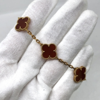 VAN CLEEF & ARPELS FINE JEWELRY BRACELET VINTAGE ALHAMBRA CARNELIAN 5 MOTIF YG750 11.5G W/BOX & CERT 2017