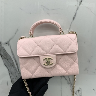 CHANEL BAG MATELASSE AP4569 CAVAIR SKIN MINI TOP HANDLE CLUTCH 2WAY PINK C13XE01K