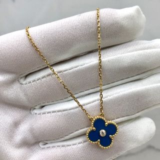 VAN CLEEF & ARPELS FINE JEWELRY NECKLACE VINTAGE ALHAMBRA HOLIDAY PENDANT 2019 BLUE PORCELAIN 1PD YG750 6.7G NO CERT JA560802