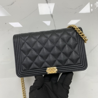 CHANEL BAG BOY CAVIAR SKIN WALLET ON CHAIN WOC GHW BLACK RFID MICROCHIPPED