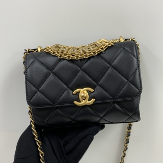 CHANEL BAG LAMBSKIN AS3239 CRYSTAL LOGO CHAIN HANDLE 2WAY MINI SQUARE MICROCHIP