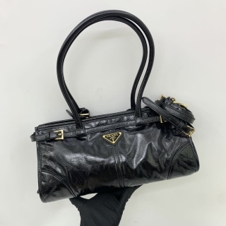 PRADA BAG LEATHER MEDIUM BLACK LEATHER HANDBAG 2WAY 1BA426
