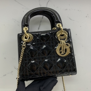 DIOR BAG LADY LADY DIOR PATENT 2WAY CHAIN BLACK 09-BO-0118
