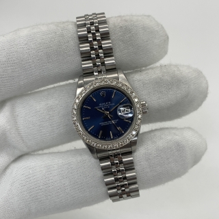 ROLEX WATCH DATEJUST 69174 BLUE DIAL AFTERDIAMOND WATCHONLY