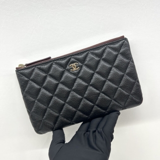 CHANEL SLG MATELASSE AP1071 CAVIAR CLASSIC ZIP POUCH 20CM BLACK GHW RFID XLUC4UE9