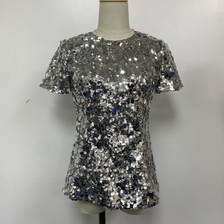 PRADA CLOTHES DRESS P974MR 2025 EMBROIDERED SEQUIN TOP SILVER