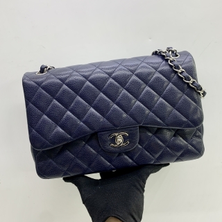 CHANEL BAG CAVIAR SKIN JUMBO DOUBLE FLAP, NAVY GHW NO17 17703657
