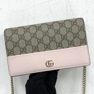 GUCCI SLG 497985 MARMONT WALLET ON CHAIN PINK GG