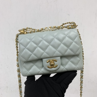 CHANEL BAG MATELASSE AS4385 LAMBSKIN 18CM MINI FLAP PEARL CHAIN BLUE GHW RFID MICROCHIPPED P07J9E61