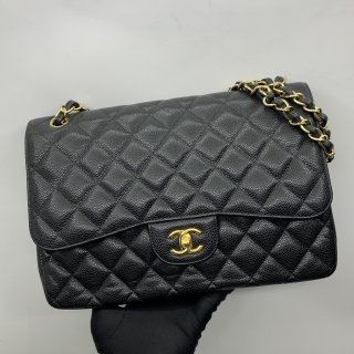 CHANEL BAG CLASSIC FLAP CAVIAR SKIN 30CM W DOUBLE FLAP JUMBO GHW NO 19 W/CARD 19459410