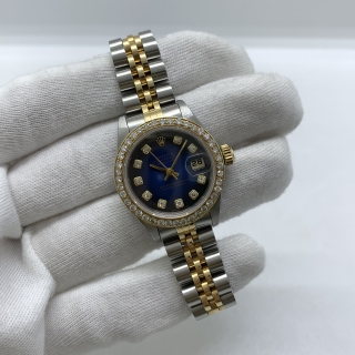ROLEX WATCH DATEJUST 69173G AFTER DIAMOND BEZEL BLUE DIAL WATCH ONLY