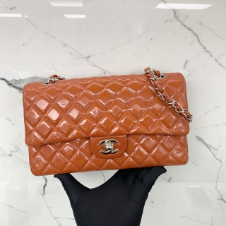 CHANEL BAG CLASSIC FLAP PATENT MEDIUM W FLAP NO.19 NO CARD 25CM 19353983