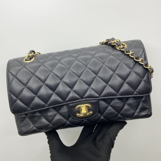 CHANEL BAG CLASSIC FLAP A01112 MEDIUM NO27 BLACK GHW CAVIAR