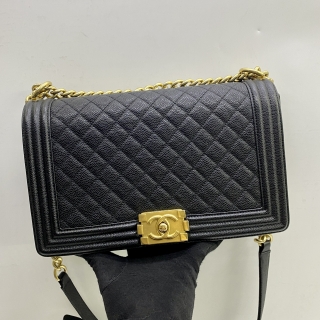CHANEL BAG BOY CAVIAR SKIN 28CM MEDIUM CHAIN GHW  BLACK NO 23 W/CARD 23545313