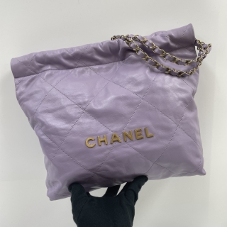 CHANEL BAG CALF CHANEL22 MEDIUM LILAC PURPLE GHW MICROCHIPPED