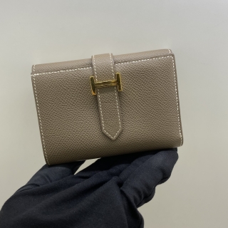 HERMES SLG BEARN COMPACT TRIFOLD EPSOM ETOUPE GHW W STAMP