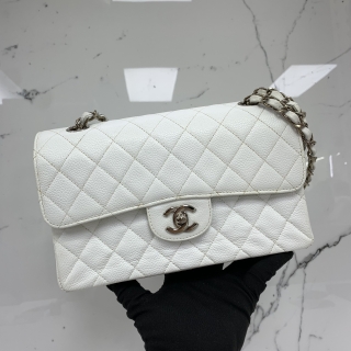 CHANEL BAG MATELASSE CAVIAR SKIN DOUBLE FLAP CHAIN SHOULDER WHITE NO 5883617