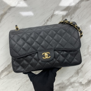 CHANEL BAG CAVIAR SKIN A58600 30CM JUMBO DOUBLE W FLAP GHW NO.19 W/CARD 19724062