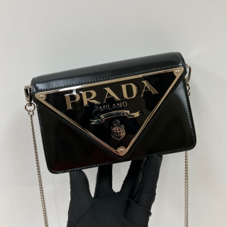 PRADA BAG PATENT 1BH189 CHAIN SHOULDER FLAP BLACK