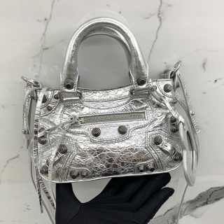 BALENCIAGA BAG 785690 NEO CAGOLE MINI SILVER 2WAY W/MIRROR