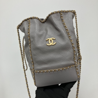 CHANEL BAG MATELASSE AS2738 CALFSKIN DRAWSTRING BUCKET CHAIN SHOULDER GREY MICROCHIPPED W/RECEIPT 2021 CCEU0U71