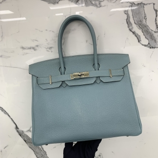 HERMES BAG BIRKIN 30 LIGHT BLUE PHW SQUARE M (W CLOCHETTE/LOCK/KEY)