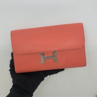 HERMES SLG CONSTANCE LONG WALLET CORAL □Q
