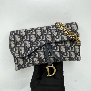 DIOR BAG SADDLE OBLIQUE WALLET ON CHAIN W/POUCH 47-MA-0242