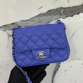 CHANEL BAG MATELASSE A35200 LAMBSKIN MINI SQUARE 17CM SINGLE FLAP RFID MICROCHIP BLUE G33H93X1