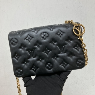 LOUIS VUITTON BAG MONOGRAM M82116 POCHETTE COUSSIN EMBOSSED LAMBSKIN BLACK RFID