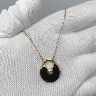 CARTIER FINE JEWELRY NECKLACE AMULETTE ONYX SM DIAMOND 1PD RG750 10.14G (CERT & BOX) BYY162