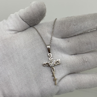 FRANCK MULLER FINE JEWELLERY NECKLACE MEMORIAL NUMBER CROSS PENDANT W/NUMBERS WG750 10.18G