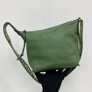 LOEWE BAG ANAGRAM 822401 CUBI CROSSBODY SHOULDER BAG IN SUPPLE SMOOTH CALFSKIN AND JACQUARD GREEN SMALL