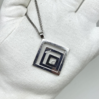 CHOPARD FINE JEWELRY NECKLACE 750 WG HAPPY SPIRIT SQUARE DIAMOND 32.77Ｇ