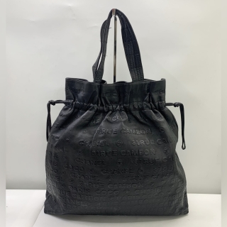 CHANEL BAG BLACK LEATHER TOTE LOGO NO.12 NO CARD 12798054