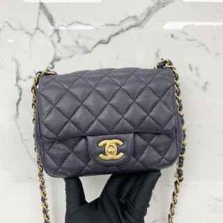 CHANEL BAG CAVIAR SKIN MATELASSE MINI SQUARE NAVY GHW NO.21 W/CARD 21839576