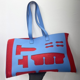 HERMES BAG PETIT H FELT TOTE RED/BLUE