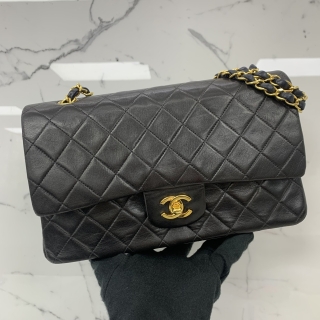 CHANEL BAG CLASSIC FLAP DOUBLE MEDIUM 25CM LAMBSKIN GHW BLACK NO.5 VINTAGE