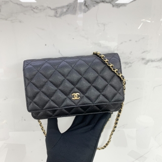CHANEL BAG MATELASSE A33814 CAVIAR SKIN WALLET ON CHAIN GHW NO.25 W/CARD 25892041