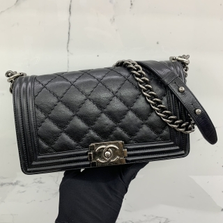CHANEL BAG BOY CALFSKIN WILD STITCH 25CM MEDIUM BLACK SHW NO CARD NO.21 21404192