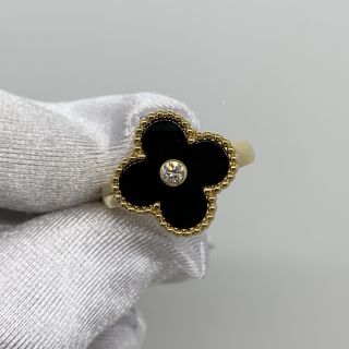 VAN CLEEF & ARPELS FINE JEWELRY RING VINTAGE ALHAMBRA ONXY YG750 DIAMOND 6.8G JE561610
