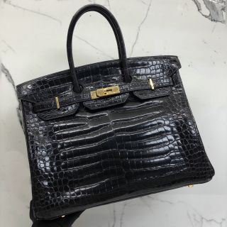 Hermes Bag Birkin Porosus GHW BLKPUR, C Stamp