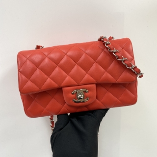 CHANEL BAG MATELASSE LAMBSKIN MINI RECTANGLE CHAIN SHOULDER SINGLE FLAP 20CM SHW W/CARD NO.26 RED