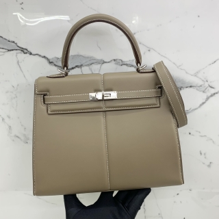 HERMES BAG KELLY 25 ETOUPE 2WAY U STAMP PADDED SWIFT PHW