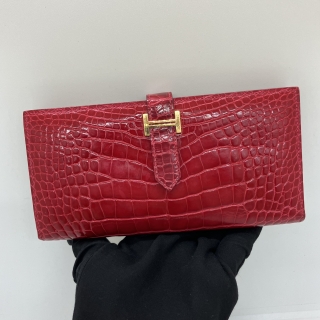 HERMES SLG BEARN ALLIGATOR RED GHW C STAMP CNM003CX